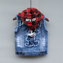 Childrens denim waistcoat Waistcoat Slim Fit Vest Child Clothing Spring Autumn Ocean Gas Tide Boy waistcoat CUHK Scout shoulders