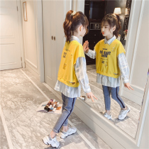 Girls spring suit 2021 new children Korean girl fashionable foreign spring autumn shirt vest two-piece set