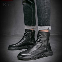 Rocu Mens Shoes Leather Boots Man Winter High Bunch Shoes Warm Plus Suede Martin Boots Man Light Lavish Soft Genuine Leather Tide Shoes Casual Shoes