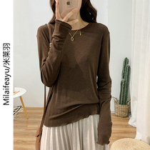 Long sleeve T-shirt female spring autumn season new Korean version 100 hitch loose inner lap elastic to be thin and undershirt blouse winter