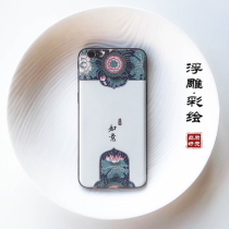 Apple 8plus Chinese style silicone mobile phone shell 6splus embossed iPhone xr personality creative Apple X soft tide brand 7plus All-inclusive anti-drop iPhone xs