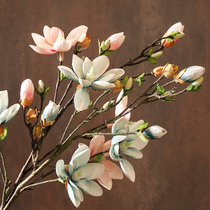 Simulation of Magnolia single fake silk flower living room bedroom floor rough pottery vase set bouquet Magnolia ornaments