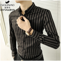 Fugui Bird 2021 New Striped Shirt Men Long Sleeve Spring Summer Thin Slim Fashion Shirt Men Business Leisure