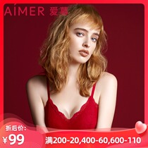 aimer Love Flower Lace Red Thin Cup Unsupported No Steel Ring Triangle Bra Underwear Women AM173622