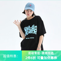 PCMY gradient sparkling letter short sleeve t-shirt with personality tide card fashion youthful creative round collar print erotico