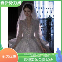 Long sleeves Wedding Dress 2021 New Brides Wedding main wedding dress Winter style High-end luxury Extravagant Reworked Great Tug Tail