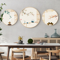 New Chinese restaurant wall decoration painting tea room Zen circle hanging painting porch living room mural Chinese style triptych