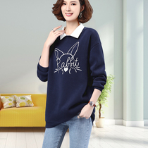 polo collar sweater female spring and autumn thin model 2021 new autumn long sleeve mother early autumn loose medium and long top