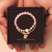 Natural strawberry Crystal pearl bracelet girl Peach Blossom transfer bead crystal bracelet ins niche design Mori simple