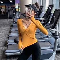 V-neck fitness clothes womens long-sleeved yoga training quick-drying top stretch running breathable sports tight-fitting t-shirt tide