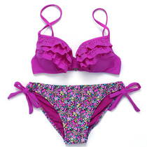 Hollow ruffle edge floral mix and match steel bracket thickened cute fresh split triangle bikini new swimsuit swimsuit