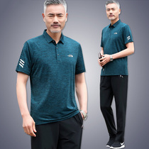 Middle Aged Dad Summer Clothing Ice Silk Suit Mens 2020 Summer short sleeve T-shirt Two sets Fathers Day clothes