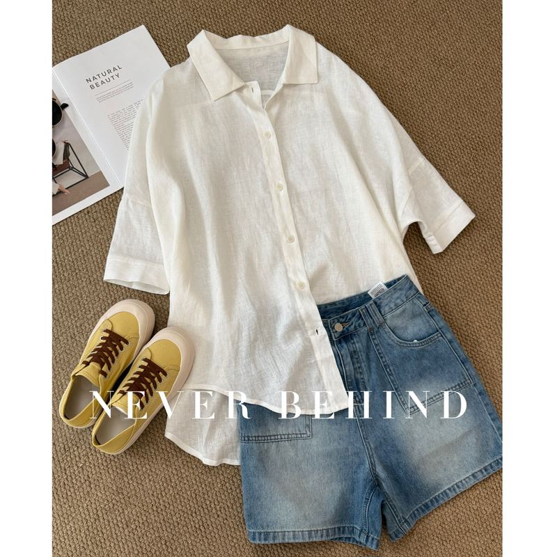 6.10 Minimalist Linen Short-Sleeved Shirt with Loose Fit, Breathable and Suitable for Commuting and Casual Wear