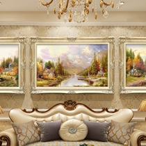 Fuyun landscape oil painting triple Jane Europe living room decorative painting mural sofa back hanging painting European oil painting