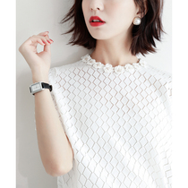 Japanese womens summer cool and comfortable neckline knit crocheted diamond cut-out ice hemp knitted pullover women