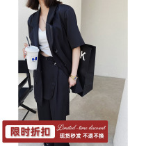 Xiao Nian custom tie belt waist design short-sleeved suit jacket