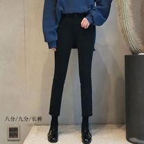 European version straight jeans womens black high waist nine-point cigarette pants spring and summer self-cultivation slim and small eight-point pants