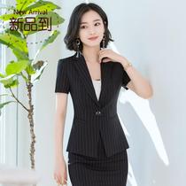 Ou Tingting 22018 summer wool striped blazer womens short sleeve professional dress dress suit pants