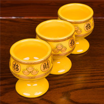True gold and yellow Buddhist supplies wine glasses for the God of Wealth