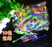 Colorful fruit fork disposable plastic small fork thickened sushi sign sweet snack takeaway two teeth fork 500 only