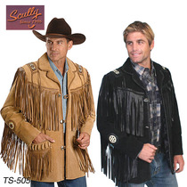  United States imported Scully western denim tassel leather clothing mens pure leather leather clothing Western giant harness