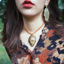 African mask pendant brass handmade necklace limited Bohemia collection