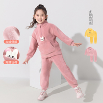 Balabala Girls plus suede suit 2021 Winter fit new childrens clothes warm 201421104201