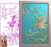 Songhe year-long crane door panel backrest Xiangyun landscape Sun carved figure jdp relief figure Gray scale figure Wood carving figure