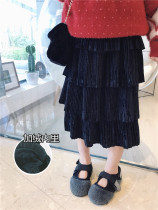 Girls black golden velvet cake skirt 2019 new Korean version of childrens baby foreign-style Joker half-length skirt