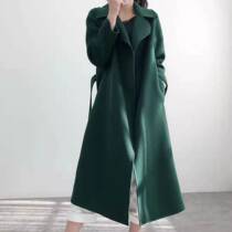 Water ripple coat womens long slim double-sided velvet coat temperament waist lace-up wool double-sided coat