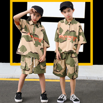 Childrens camouflage suit suit for young children primary and secondary school students girls pure cotton camouflage short-sleeved summer camp military training performance suit