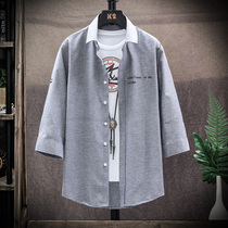 2020 Summer new seven-point sleeve shirt mens Japanese Tide brand short sleeve jacket Korean summer dress medium sleeve shirt coat