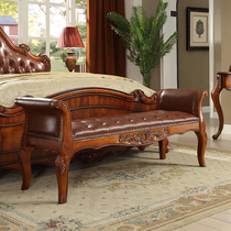 American Solid Wood Bed Tailstool Bedroom Bed Front Bench Bed headbed stool Euro style changing shoes stool Genuine Leather sofa stool bedside stool