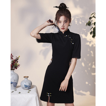 Black cheongsam young girl improvement national tide Chinese style short section small man everyday wearable dress summer