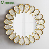 European bathroom shell mirror restaurant Art decorative mirror living room entrance wall mirror light luxury sun glasses modern