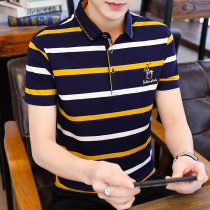 2022 Summer new polo shirt male Korean version trendy to turn over the striped Paul men t-shirt short sleeve blouse