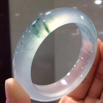 Round jade bracelet ice type natural Burma noble concubine jade bracelet wide version floating flower A goods jade bracelet childrens model