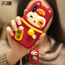 Real support for Apple x phone case 11pro female Lucky Cat Girl iphonexsmax silicone soft shell big red iphonex red Cartoon All-inclusive anti-fall xr20