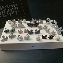 Swan earrings Black Swan Crystal Super Flash 925 sterling silver needle 2020 New Tide fashion vintage anti-allergic ear