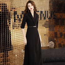 Suit evening dress dress dress female black noble temperament celebrity high-end light luxury minority banquet can usually wear summer