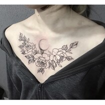 Japanese-style Ukiyo-e plain pattern body stickers Waterproof female long-lasting sexy moon rose ring clavicle simulation dark system