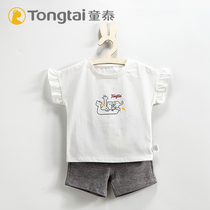 Tongtai summer clothes baby new girl foreign style suit baby short-sleeved t-shirt shorts girl baby two-piece thin section