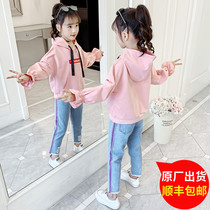 Girls Set 2021 Spring and Autumn New style Fashionable Childrens Leisure Sports Sweatshirt Jeans Two Piece Tide