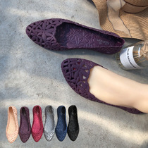 Baotou jelly shallow mouth fashion hole Net fashion sandals female students summer wild Korean fairy style flat outside wear