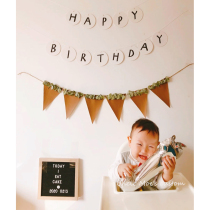 Meng uncle ~ Mori handwritten round HAPPY BIRTHDAY pull flag White simple ins Wind BIRTHDAY arrangement