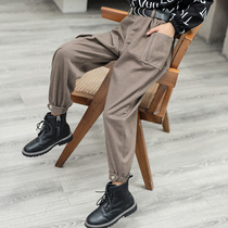 Girls pants autumn and winter plus velvet foreign style children winter wear thick pants girls fashionable overalls casual cotton pants