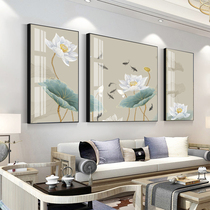 Lotus lotus leaf elegant atmosphere Crystal porcelain decoration mural new Chinese living room sofa bedroom study simple framed painting
