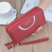  Womens hand-held wallet womens long simple double zipper large-capacity clutch mobile phone bag multi-function coin purse tide