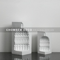 Modern light luxury model room Study office Creative landmark building Soft decoration Desktop bookcase decoration