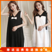 2021 Gestational maternity dress Summer online Red new Lean Casual Sleeveless Sleeveless bottom A character dress with long V neckline dress Summer